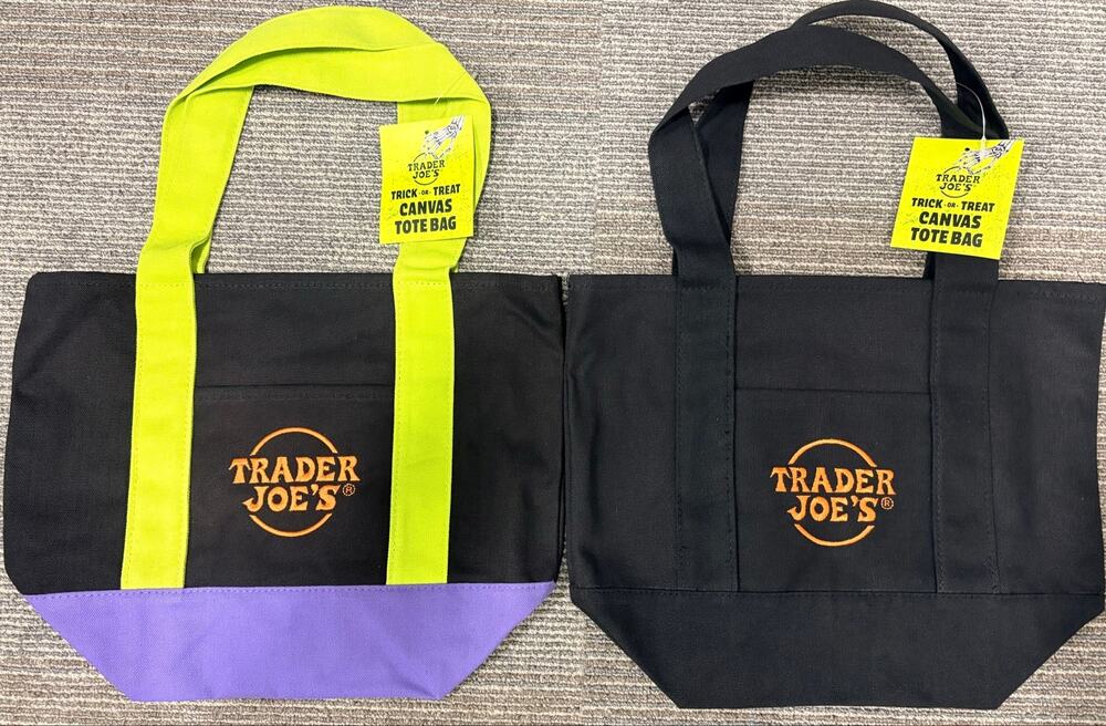 Trader Joe’s Halloween Mini Canvas Tote Bags Set of 2 Black Black Lime  NWT 2026